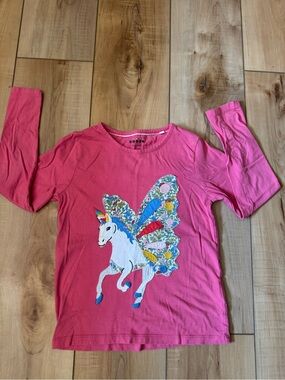 Mini Boden Pink Unicorn Long-Sleeve Shirt Size 7/8